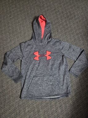 Under Armour Kids Heather Gray Hoodie with Coral Pink Logo